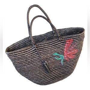 Sensi Studio Woven Black Tote Red Flower Graphic